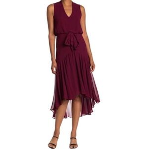 NWOT Just…Taylor Burgundy Sleeveless Chiffon Hi-Low Fit & Flare Dress Size 6